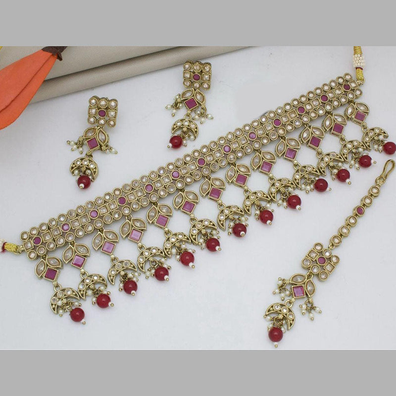 Manisha Jewellery Gold Plated Crystal Stone And Pearls Choker Necklace Set