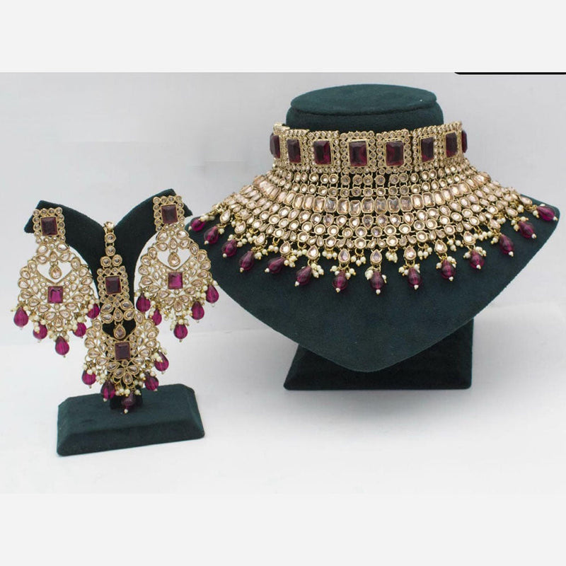 Manisha Jewellery Gold Plated Crystal Stone And Beads Choker Necklace Set