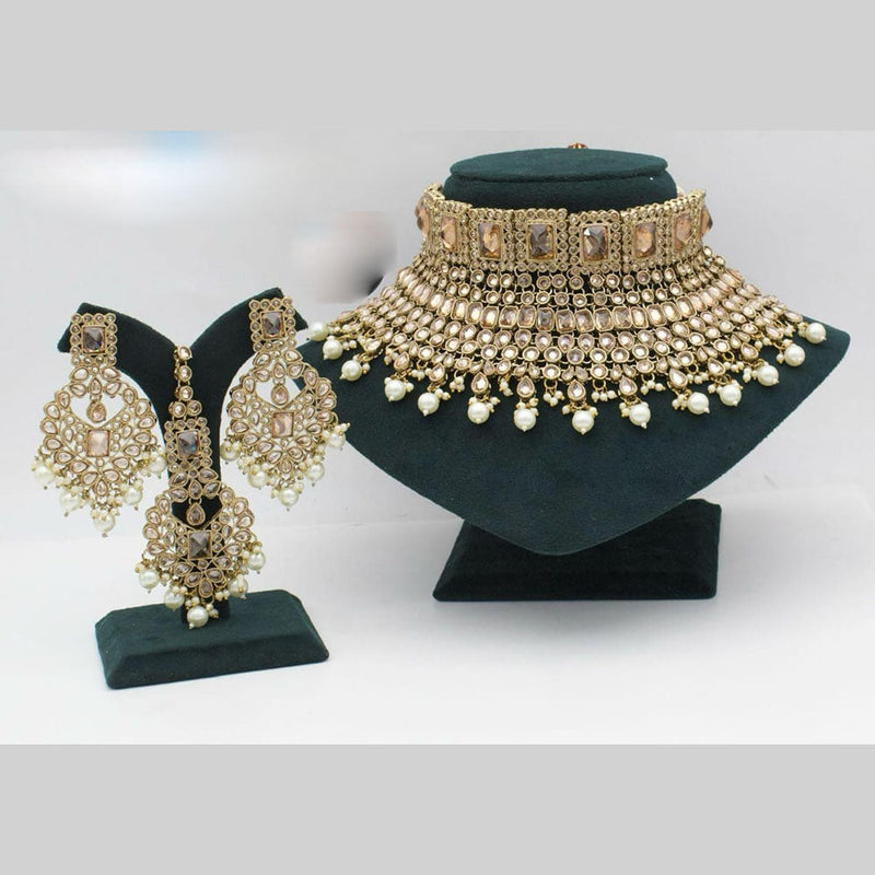 Manisha Jewellery Gold Plated Crystal Stone And Beads Choker Necklace Set