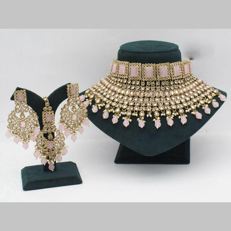 Manisha Jewellery Gold Plated Crystal Stone And Beads Choker Necklace Set