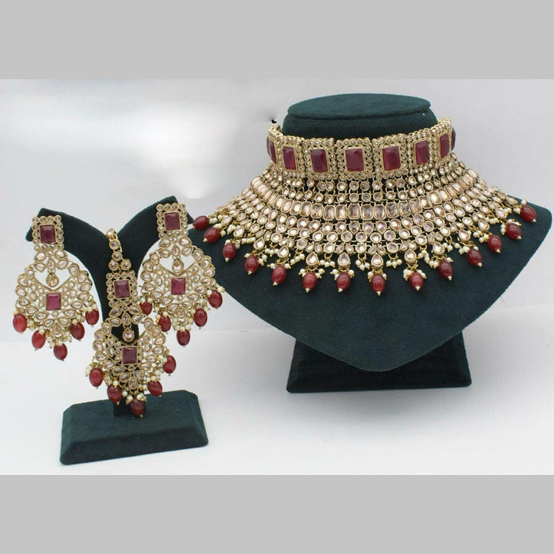 Manisha Jewellery Gold Plated Crystal Stone And Beads Choker Necklace Set