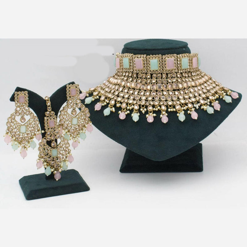 Manisha Jewellery Gold Plated Crystal Stone And Beads Choker Necklace Set