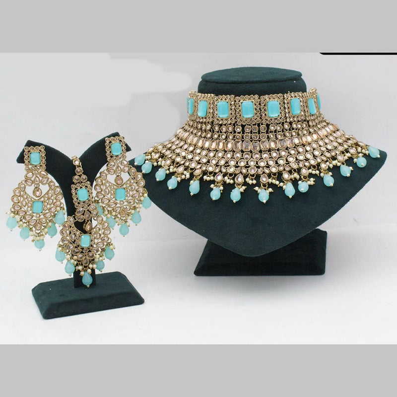 Manisha Jewellery Gold Plated Crystal Stone And Beads Choker Necklace Set