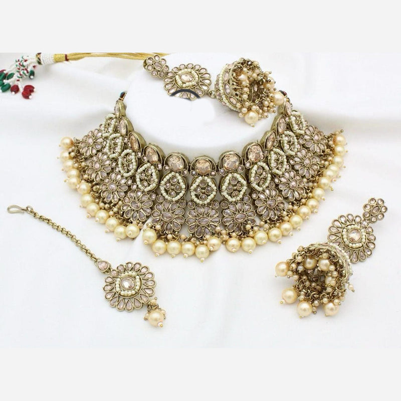 Manisha Jewellery Gold Plated Crystal Stone And Beads Choker Necklace Set