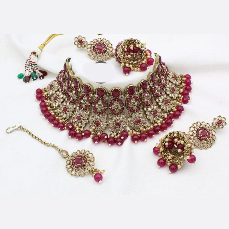 Manisha Jewellery Gold Plated Crystal Stone And Beads Choker Necklace Set