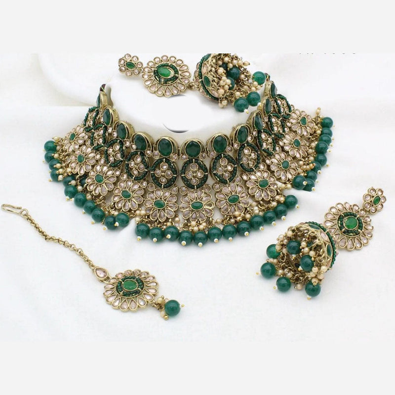 Manisha Jewellery Gold Plated Crystal Stone And Beads Choker Necklace Set