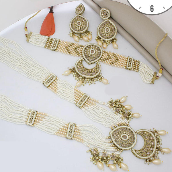 Manisha Jewellery Gold Plated Crystal Stone And Pearls Double Necklace Set