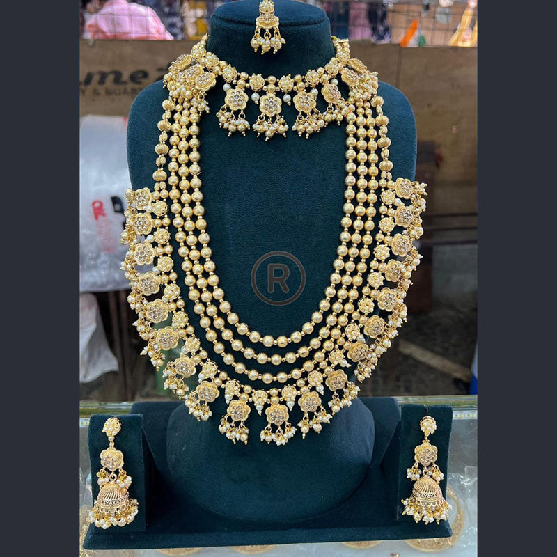 Manisha Jewellery Gold Plated Pota Stone And Pearls Double Necklace Set