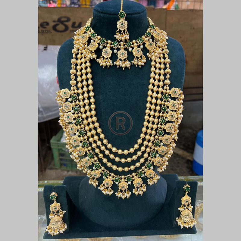 Manisha Jewellery Gold Plated Pota Stone And Pearls Double Necklace Set