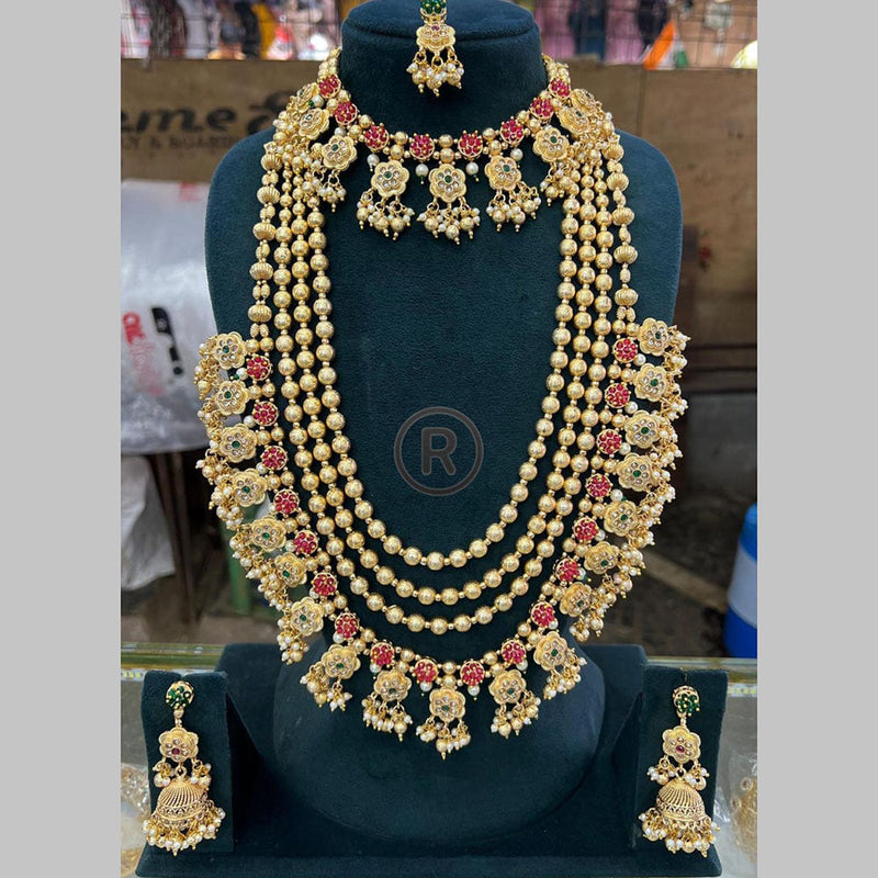 Manisha Jewellery Gold Plated Pota Stone And Pearls Double Necklace Set