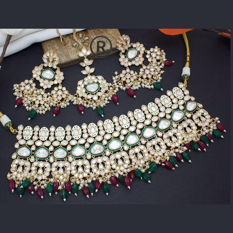 Manisha Jewellery Gold Plated Polki Kundan And Beads Choker Necklace Set