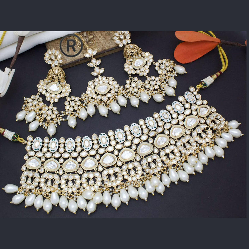 Manisha Jewellery Gold Plated Polki Kundan And Beads Choker Necklace Set