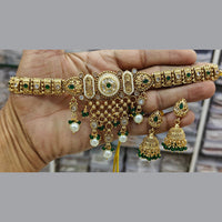 Manisha Jewellery Gold Plated Pota Stone And Pearls Choker Necklace Set