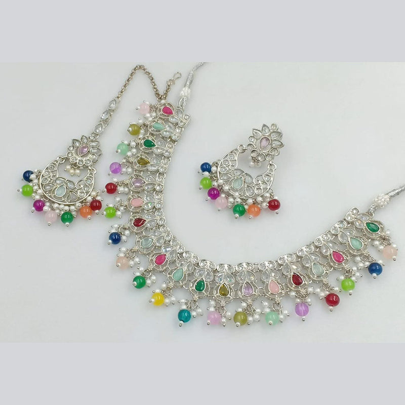 Manisha Jewellery Silver Plated Crystal Stone And Beads Necklace Set