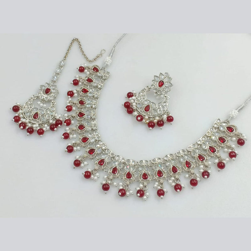 Manisha Jewellery Silver Plated Crystal Stone And Beads Necklace Set