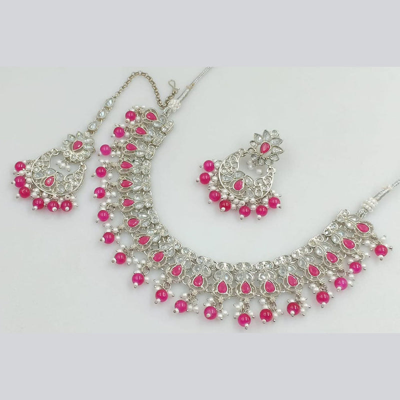 Manisha Jewellery Silver Plated Crystal Stone And Beads Necklace Set