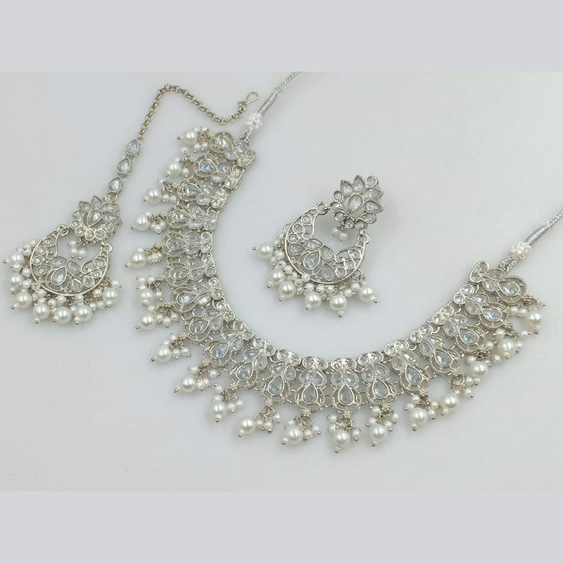 Manisha Jewellery Silver Plated Crystal Stone And Beads Necklace Set