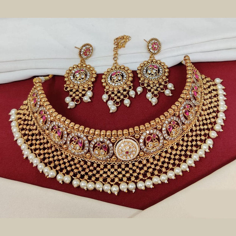 Manisha Jewellery Gold Plated Pota Stone And Pearls Choker Necklace Set