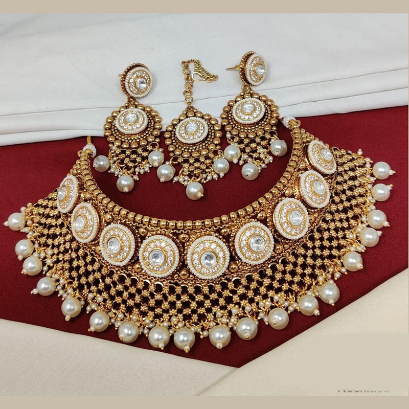 Manisha Jewellery Gold Plated Pota Stone And Pearls Choker Necklace Set