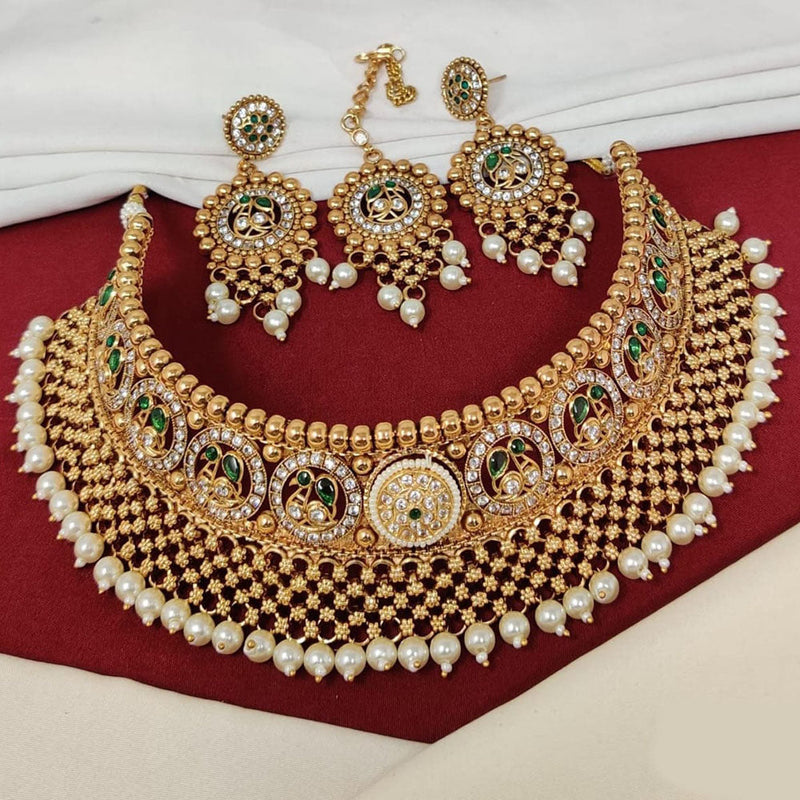 Manisha Jewellery Gold Plated Pota Stone And Pearls Choker Necklace Set