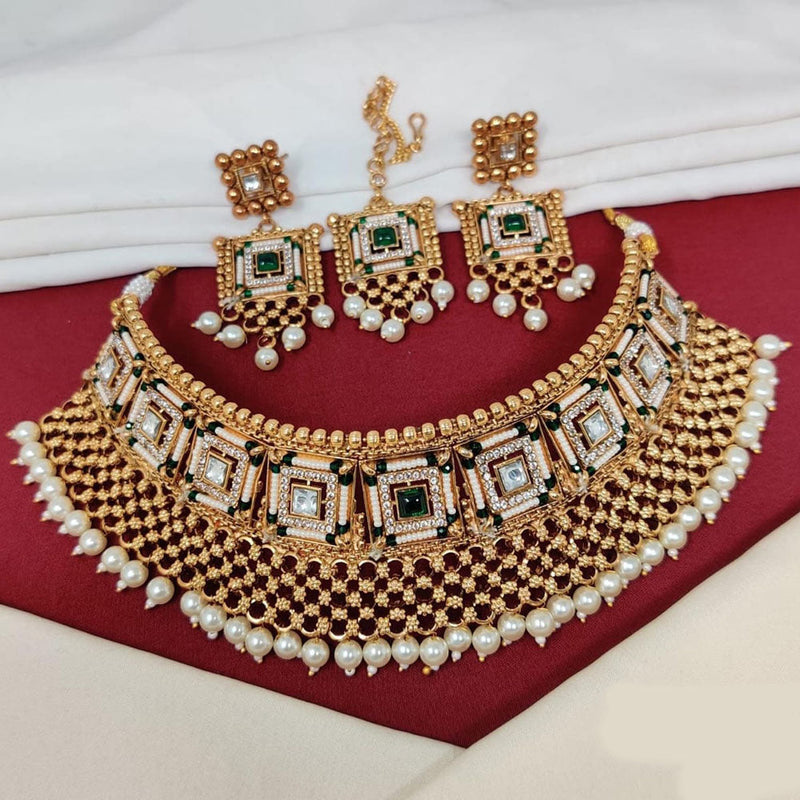 Manisha Jewellery Gold Plated Pota Stone And Pearls Choker Necklace Set