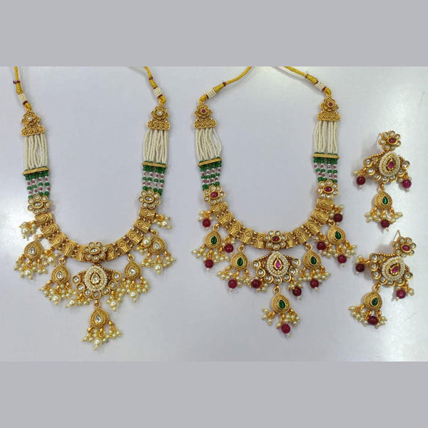 Manisha Jewellery Gold Plated Pota Stone And Pearls Necklace Set