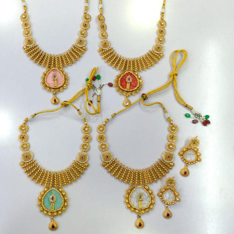 Manisha Jewellery Gold Plated Pota Stone Necklace Set