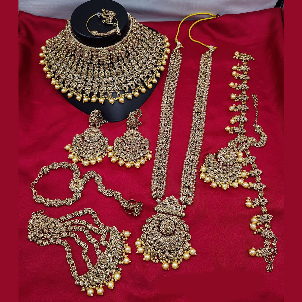 Manisha Jewellery Gold Plated Crystal Stone And Beads Bridal Set