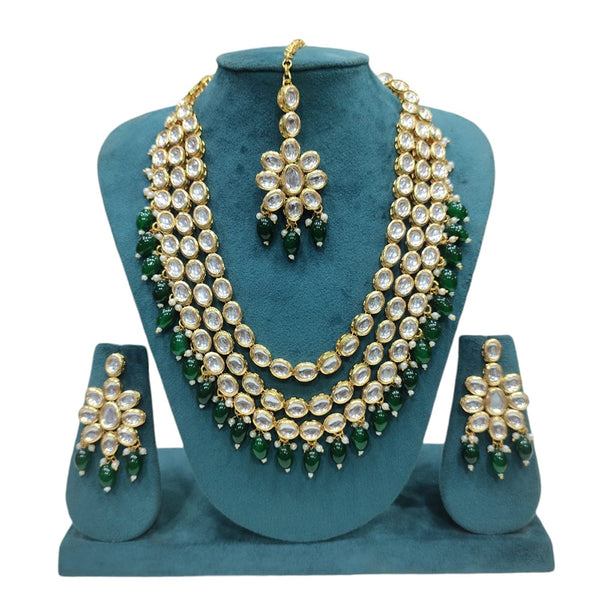 Manisha Jewellery Gold Plated Kundan Stone And Beads Multi Layer Long Necklace Set