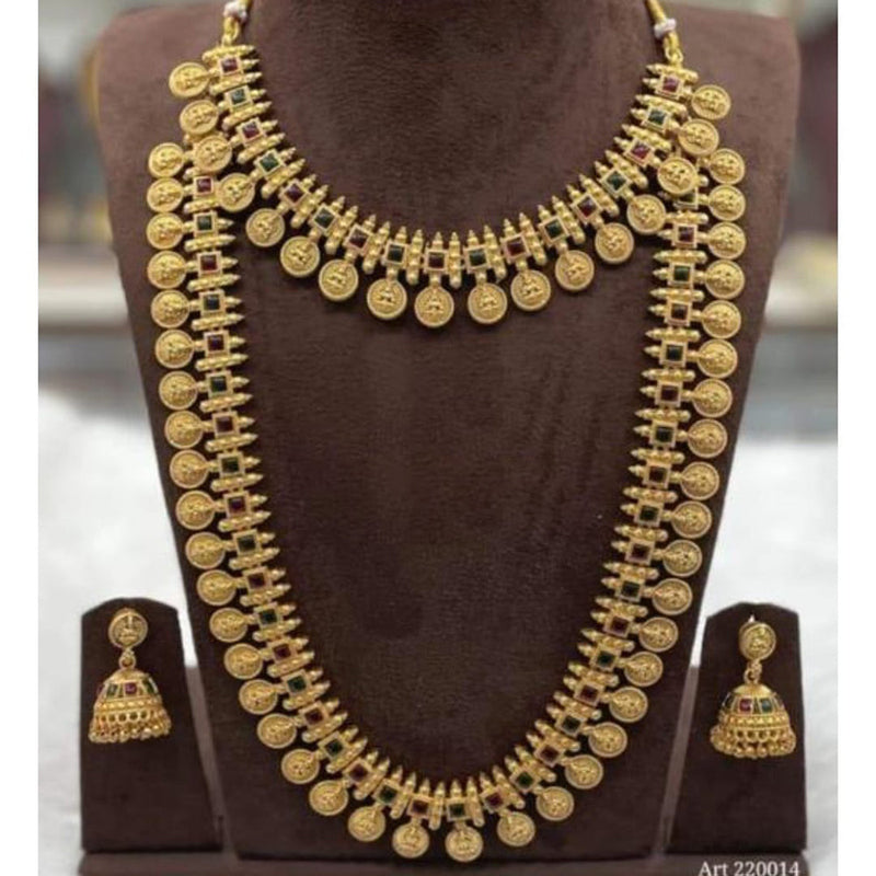 Manisha Jewellery Gold Plated Pota Stone Temple Double Necklace Set