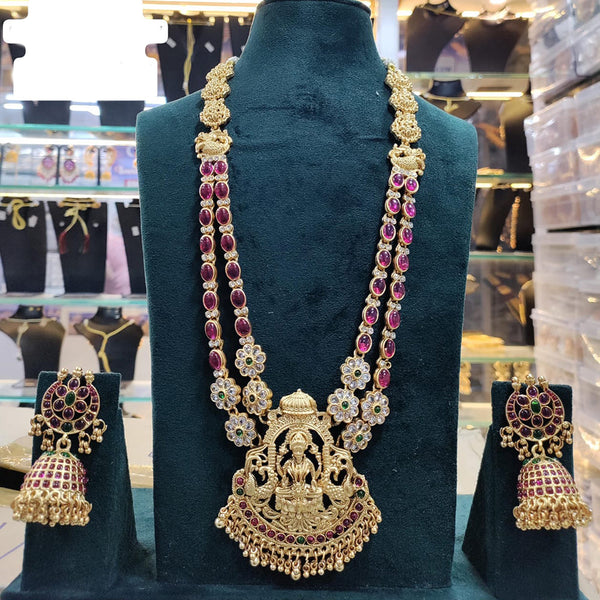 Manisha Jewellery Gold Plated Pota Stone Temple Necklace Set