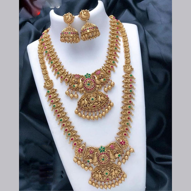 Manisha Jewellery Gold Plated Pota Stone Temple Double Necklace Set