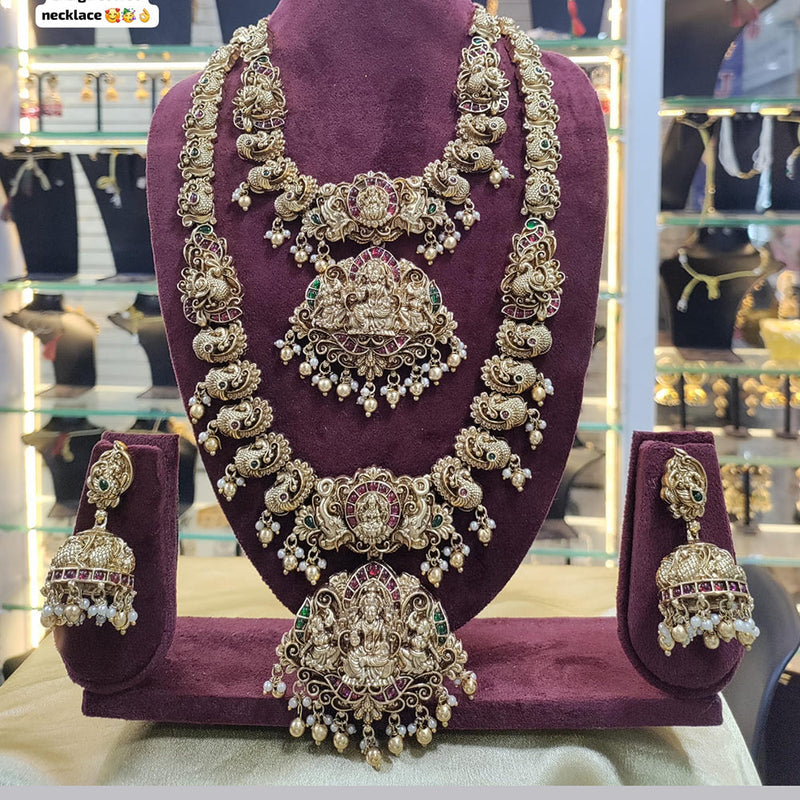 Manisha Jewellery Gold Plated Pota Stone Temple Double Necklace Set