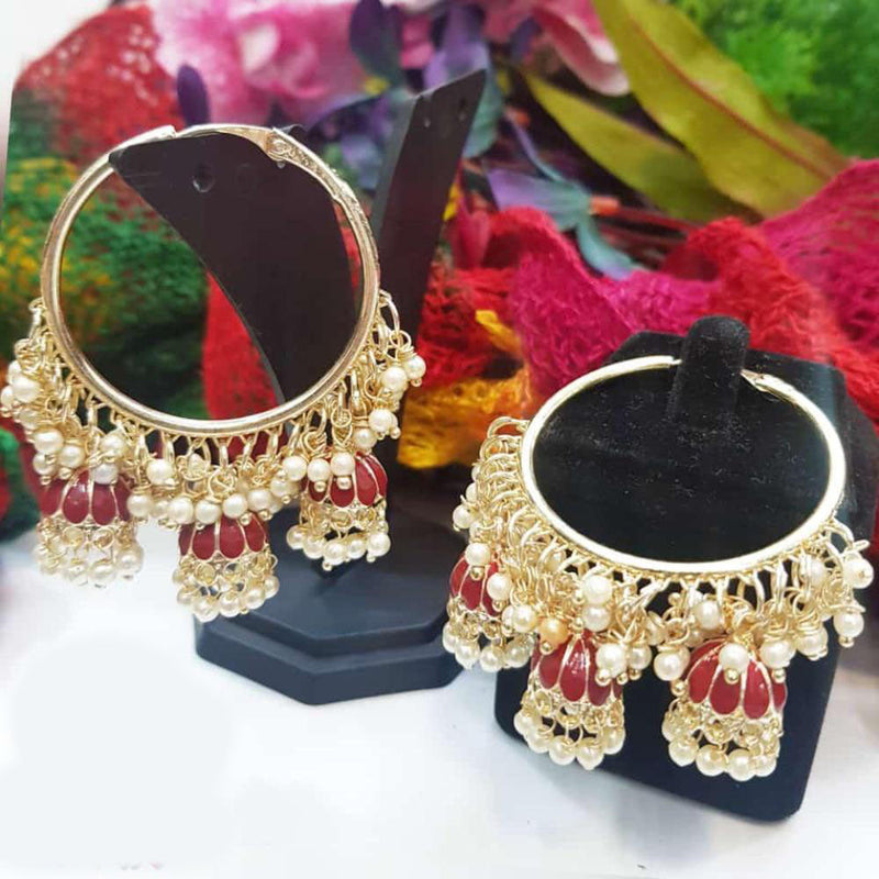 Manisha Jewellery Gold Plated Meenakari And Pearls Jhumki Earrings