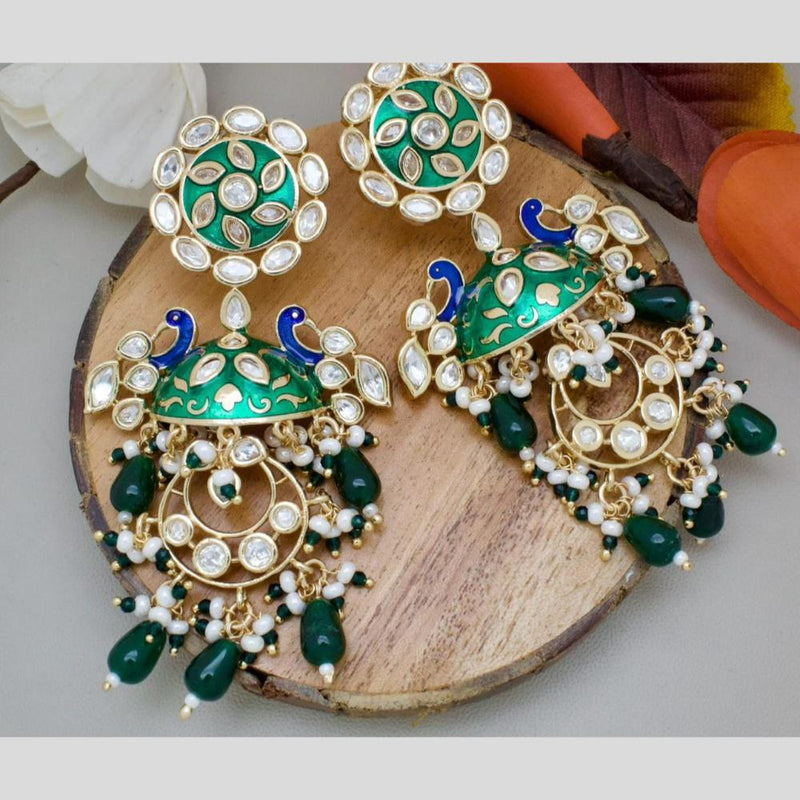 Manisha Jewellery Gold Plated Kundan Stone And Beads Meenakari Dangler Earrings