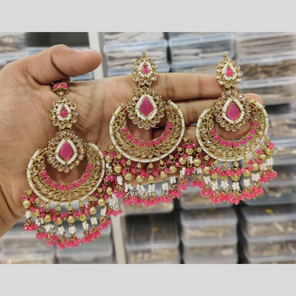 Manisha Jewellery Gold Plated Crystal Stone And Pearls Dangler Earrings With Maangtika