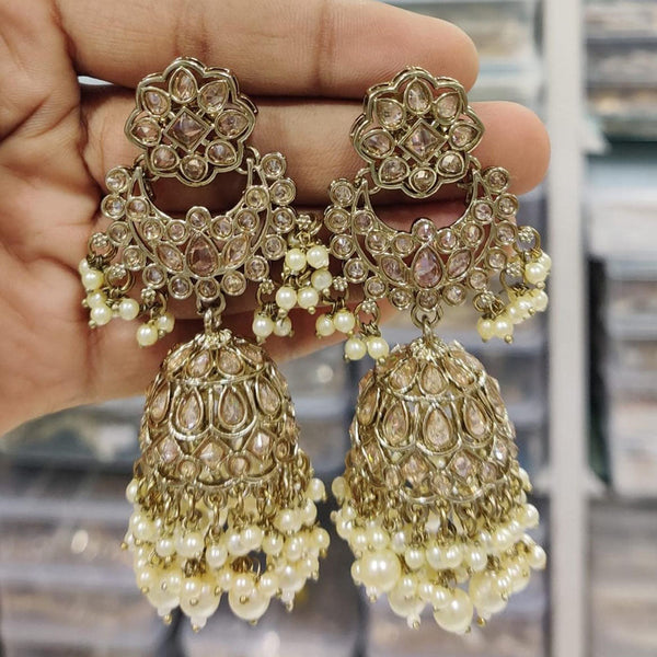 Manisha Jewellery Gold Plated Crystal Stone And Beads Jhumki Earrings