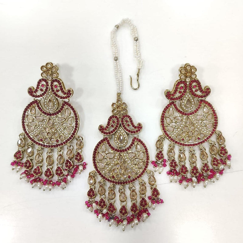 Manisha Jewellery Gold Plated Crystal Stone And Pearls Dangler Earrings With Maangtika