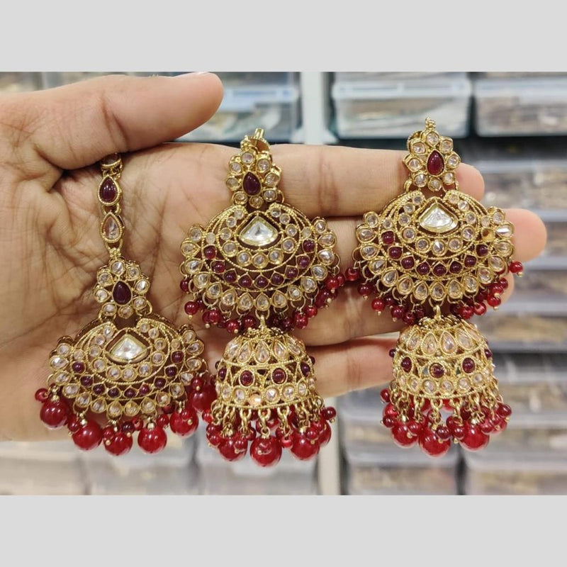 Manisha Jewellery Gold Plated Crystal Stone And Pearls Jhumki Earrings With Maangtika