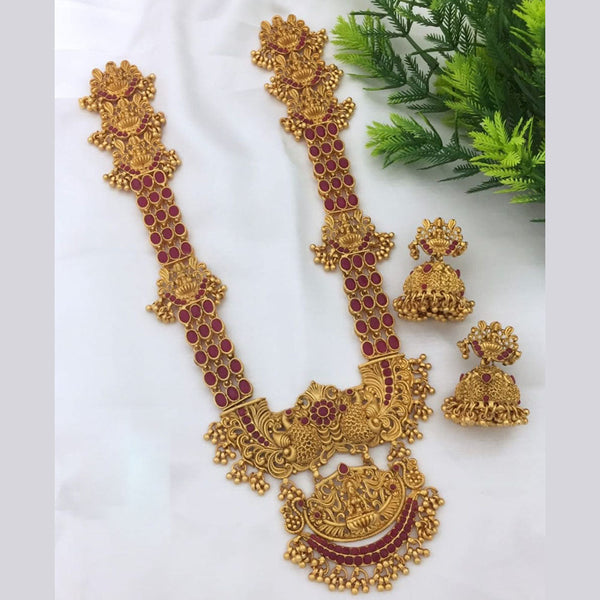 Manisha Jewellery Gold Plated Pota Stone Temple Necklace Set