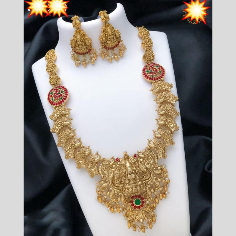 Manisha Jewellery Gold Plated Pota Stone Temple Necklace Set