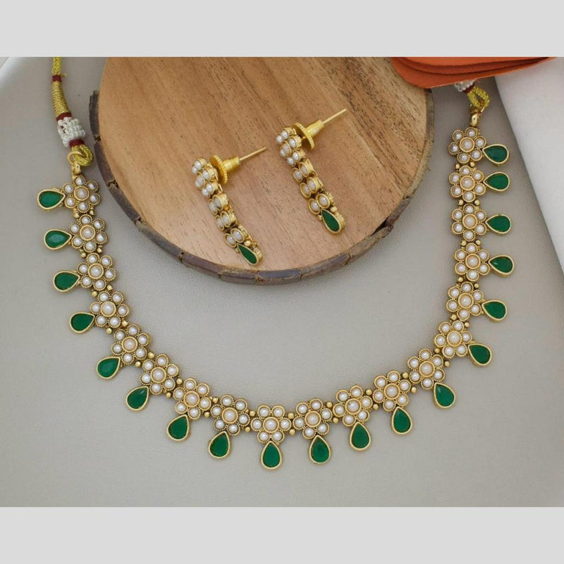 Manisha Jewellery Gold Plated Pota Stone And Pearls Necklace Set