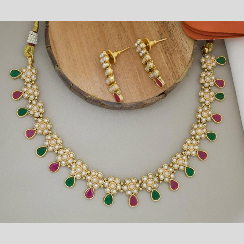 Manisha Jewellery Gold Plated Pota Stone And Pearls Necklace Set