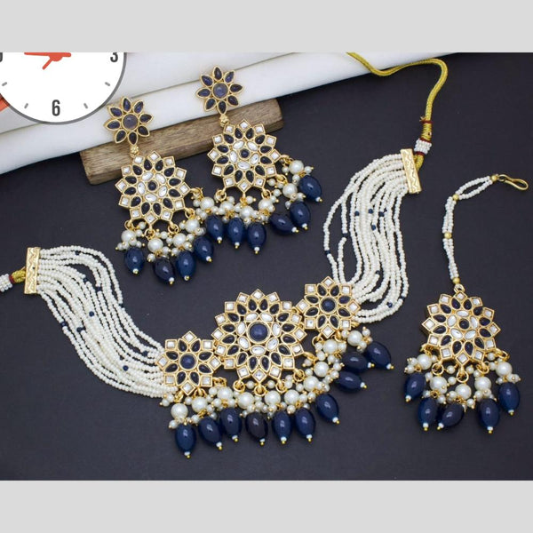 Manisha Jewellery Gold Plated Kundan Stone And Beads Choker Necklace Set