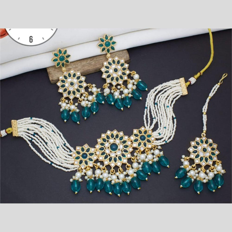 Manisha Jewellery Gold Plated Kundan Stone And Beads Choker Necklace Set