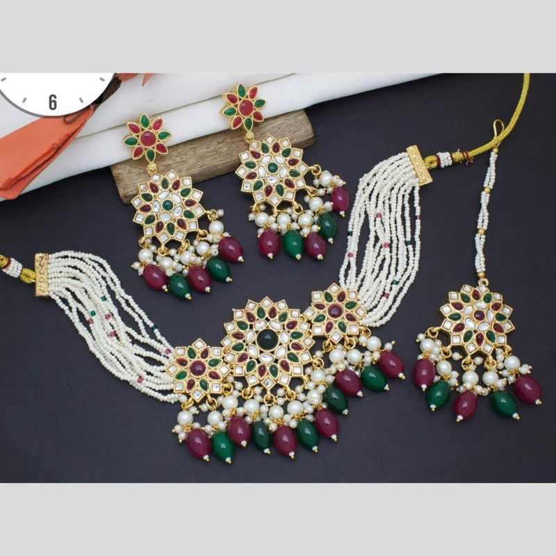 Manisha Jewellery Gold Plated Kundan Stone And Beads Choker Necklace Set