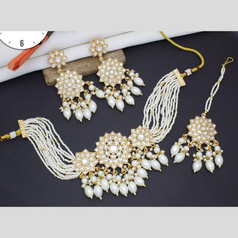 Manisha Jewellery Gold Plated Kundan Stone And Beads Choker Necklace Set