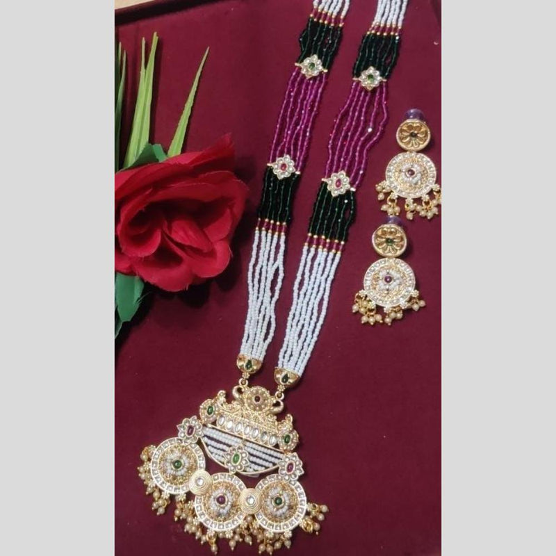 Manisha Jewellery Gold Plated Kundan Stone And Pearls Long Necklace Set