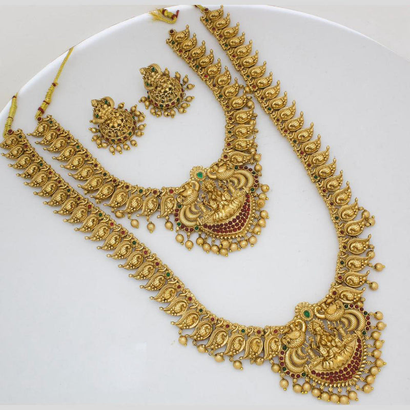 Manisha Jewellery Gold Plated Pota Stone Temple Double Necklace Set