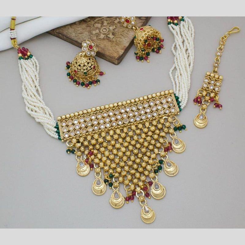 Manisha Jewellery Gold Plated Kundan Stone And Pearls Choker Necklace Set